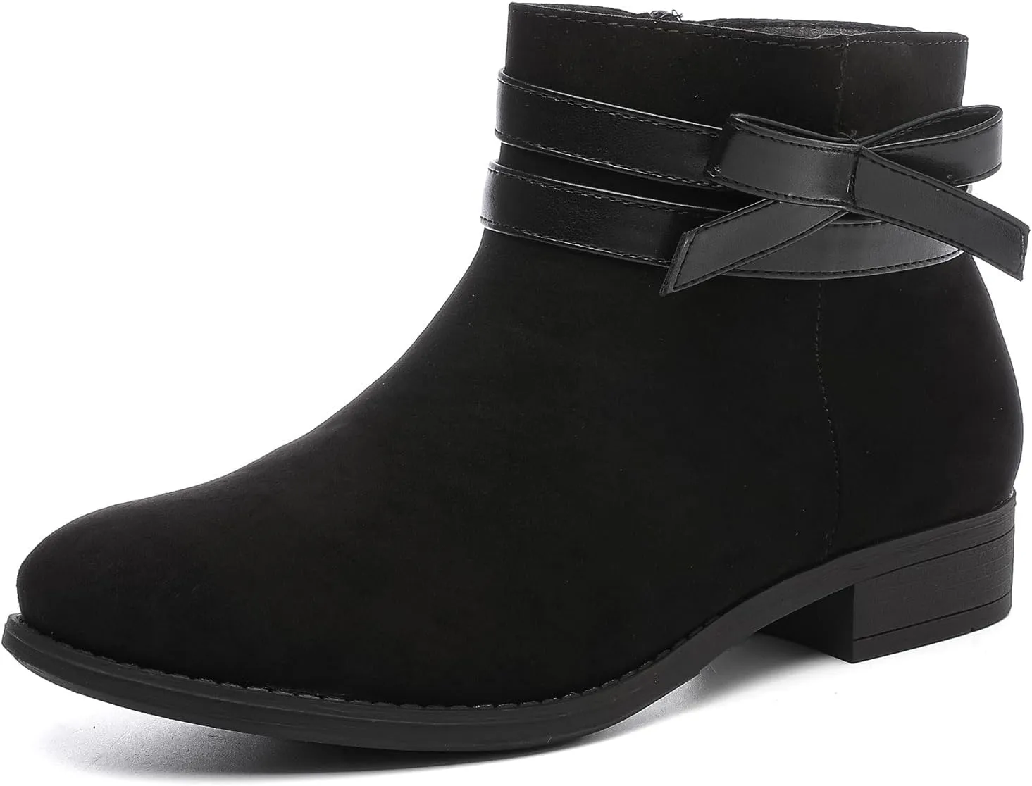 Luoika Women's Wide Width Ankle Boots - Black Brown Short Boots Block Low Heel Side Zipper Booties.