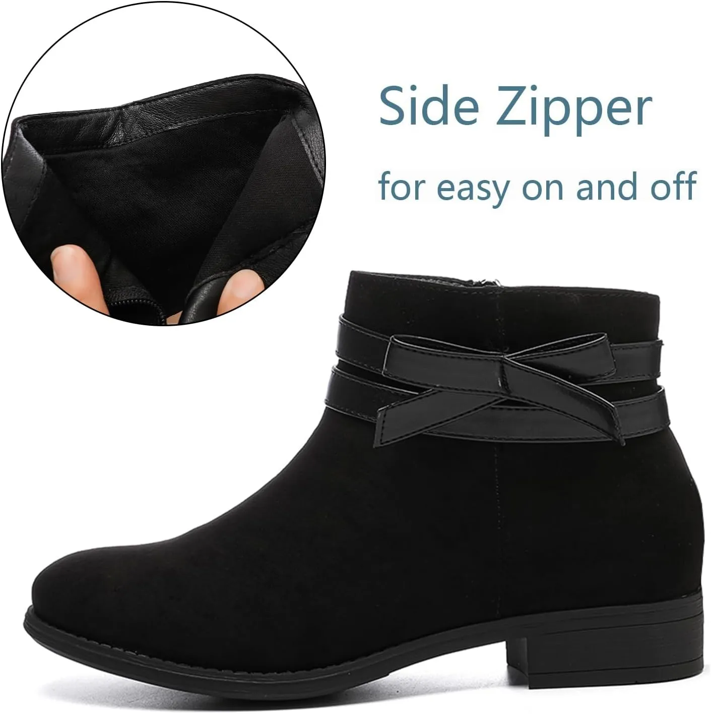 Luoika Women's Wide Width Ankle Boots - Black Brown Short Boots Block Low Heel Side Zipper Booties.