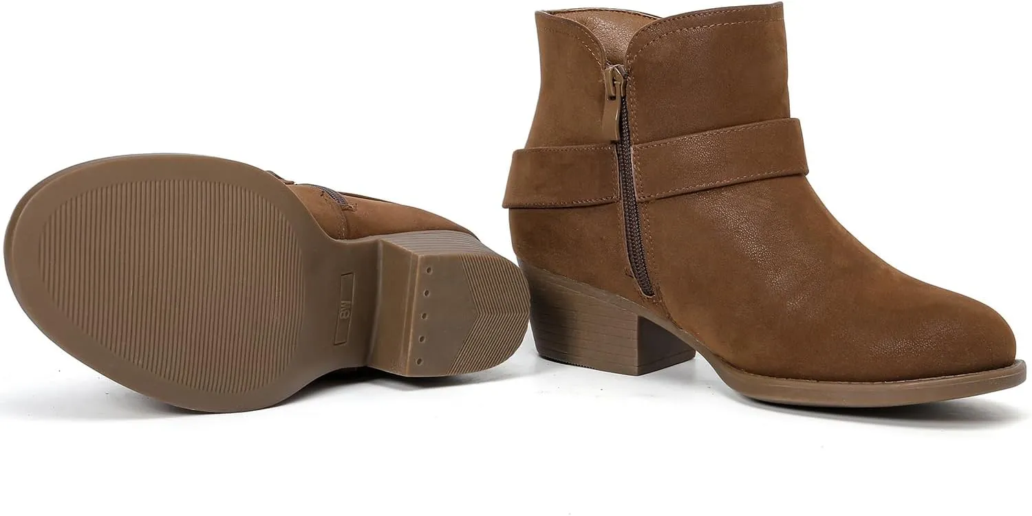Luoika Women's Wide Width Ankle Boots - Black Brown Short Boots Block Low Heel Side Zipper Booties.