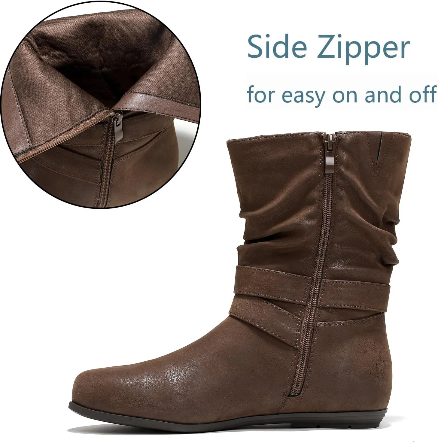 Luoika Women's Wide Width Ankle Boots - Black Brown Short Boots Block Low Heel Side Zipper Booties.