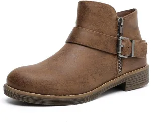 Luoika Women's Wide Width Ankle Boots - Black Brown Short Boots Block Low Heel Side Zipper Booties.