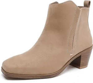 Luoika Women's Wide Width Ankle Boots - Black Brown Short Boots Block Low Heel Side Zipper Booties.