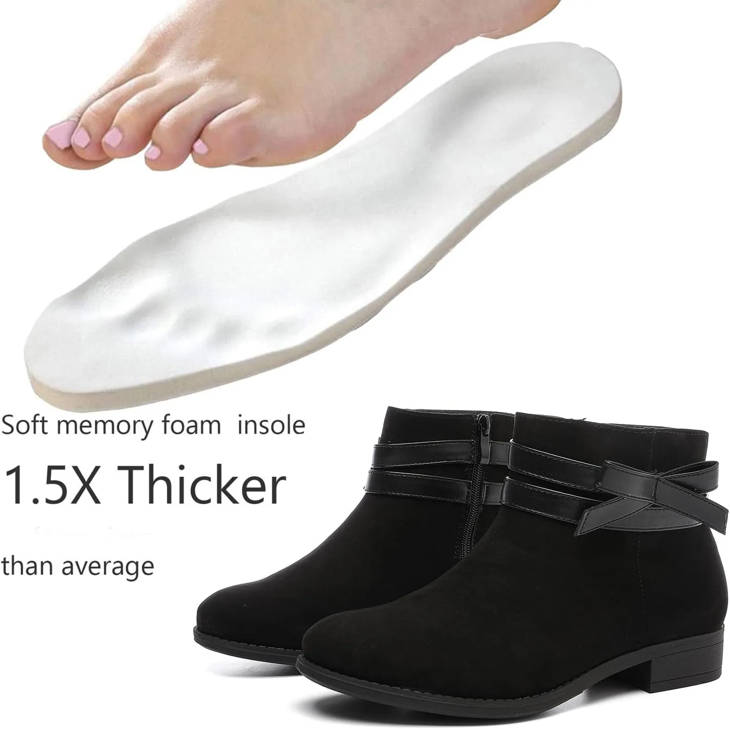Luoika Women's Wide Width Ankle Boots - Black Brown Short Boots Block Low Heel Side Zipper Booties.