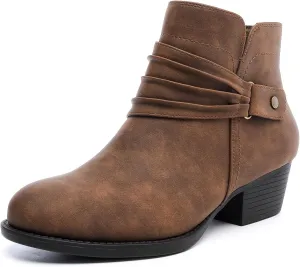 Luoika Women's Wide Width Ankle Boots - Black Brown Short Boots Block Low Heel Side Zipper Booties.