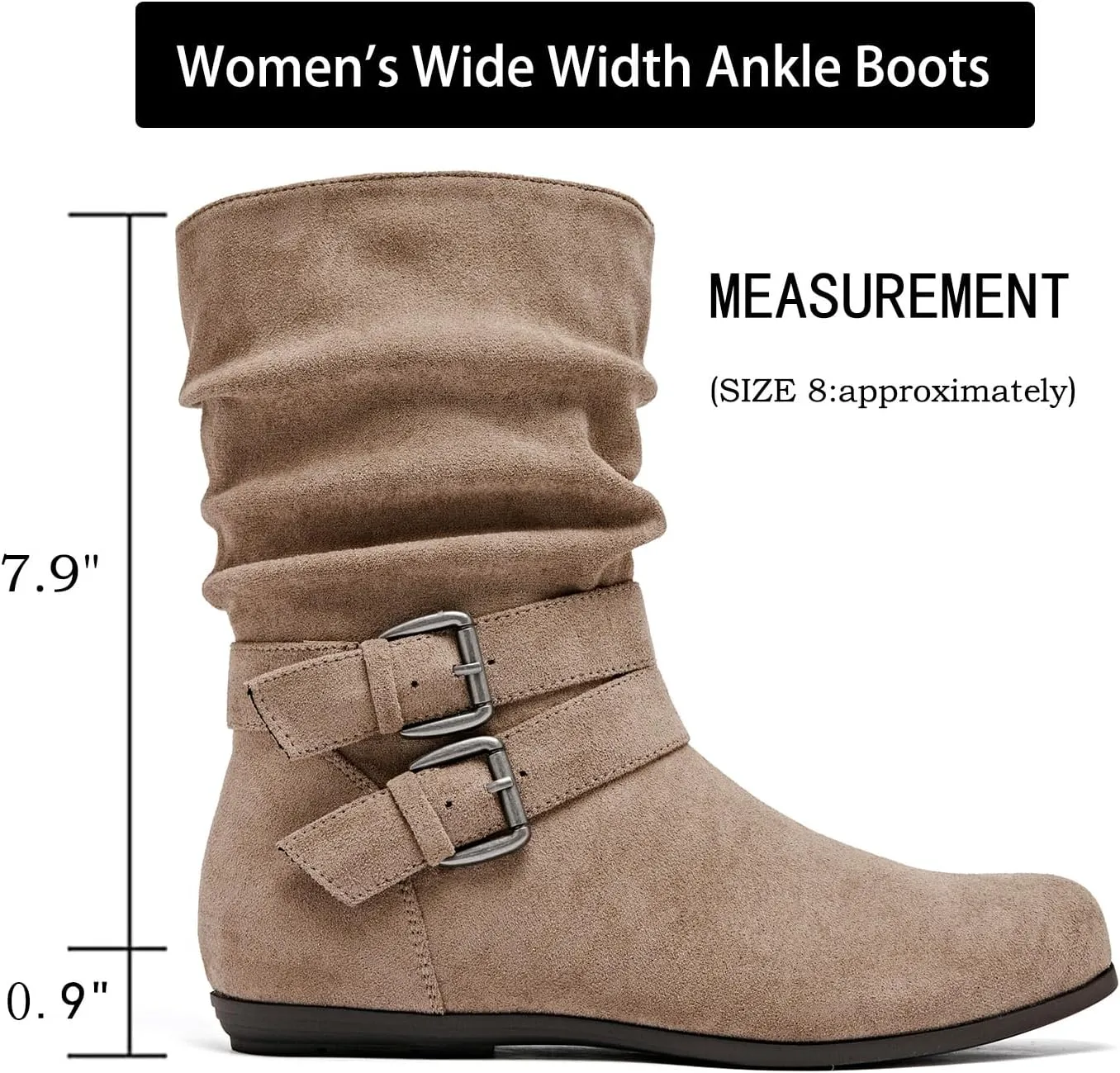 Luoika Women's Wide Width Ankle Boots - Black Brown Short Boots Block Low Heel Side Zipper Booties.