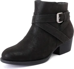 Luoika Women's Wide Width Ankle Boots - Black Brown Short Boots Block Low Heel Side Zipper Booties.