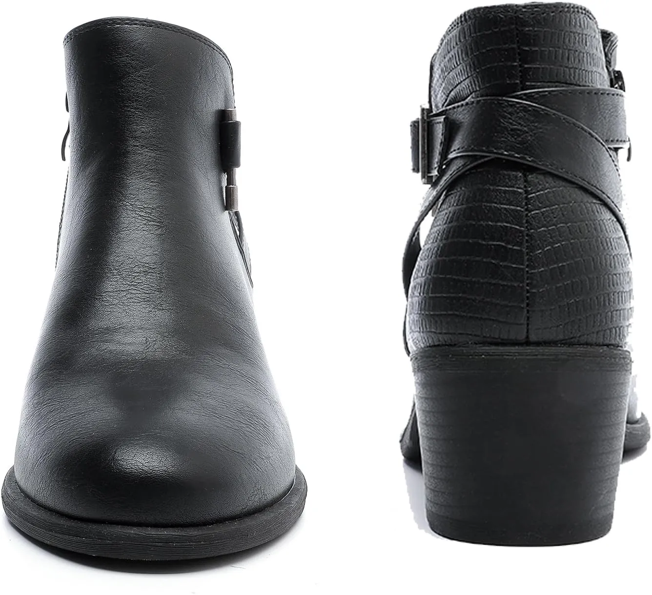 Luoika Women's Wide Width Ankle Boots - Black Brown Short Boots Block Low Heel Side Zipper Booties.
