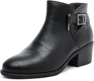 Luoika Women's Wide Width Ankle Boots - Black Brown Short Boots Block Low Heel Side Zipper Booties.