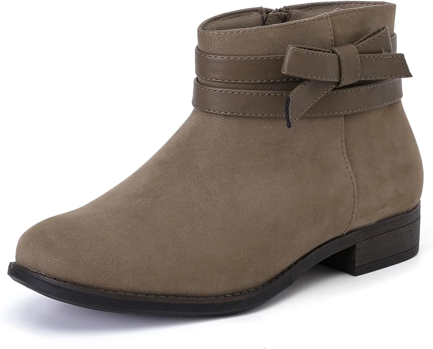 Luoika Women's Wide Width Ankle Boots - Black Brown Short Boots Block Low Heel Side Zipper Booties.
