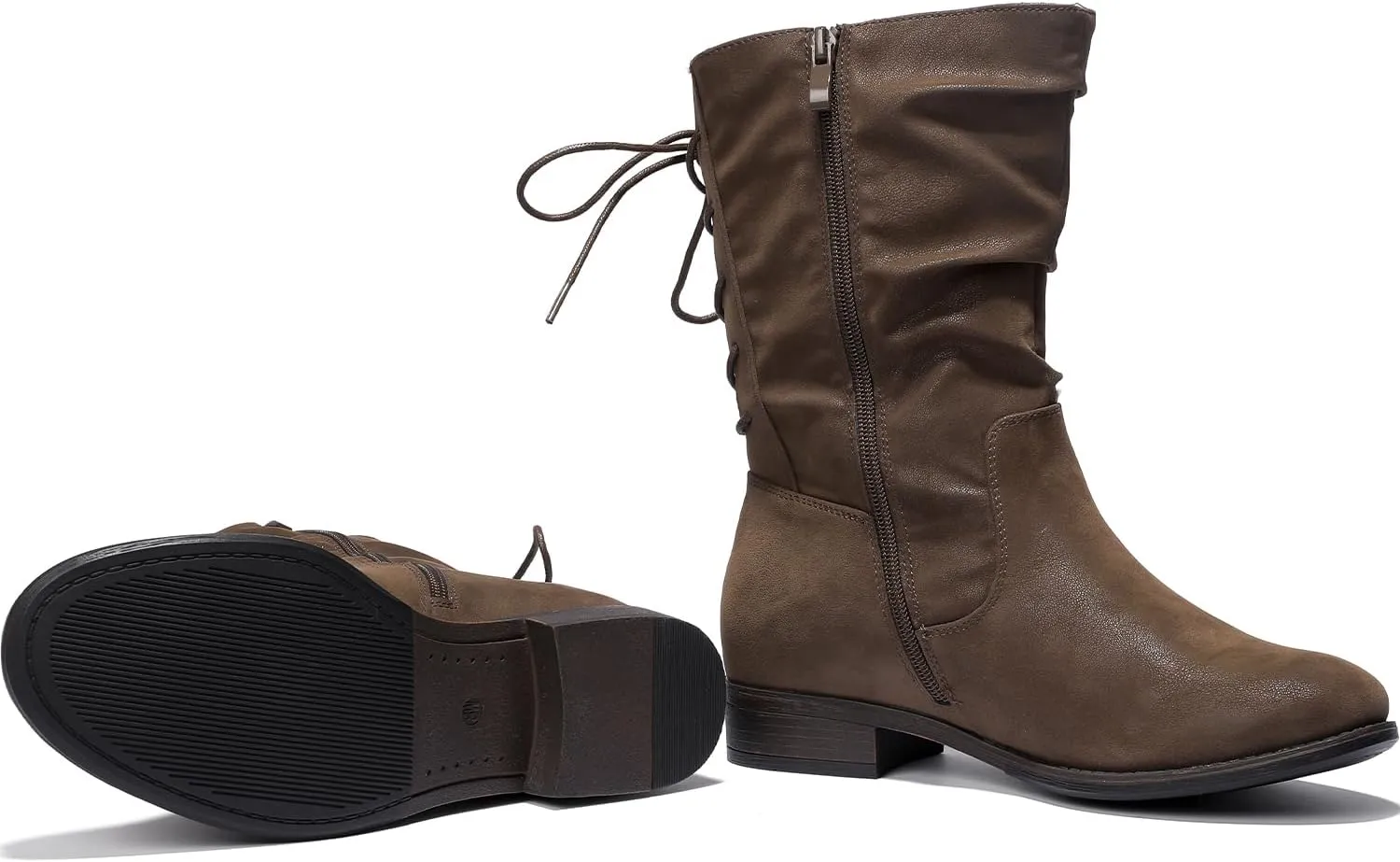 Luoika Women's Wide Width Ankle Boots - Black Brown Short Boots Block Low Heel Side Zipper Booties.