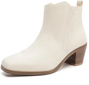 Luoika Women's Wide Width Ankle Boots - Black Brown Short Boots Block Low Heel Side Zipper Booties.
