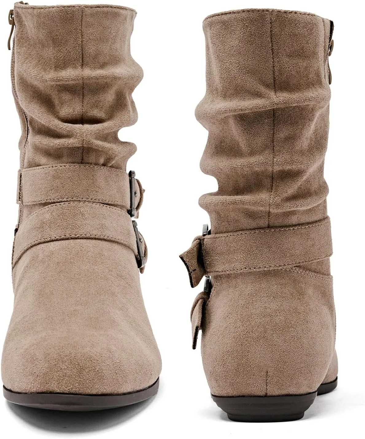 Luoika Women's Wide Width Ankle Boots - Black Brown Short Boots Block Low Heel Side Zipper Booties.