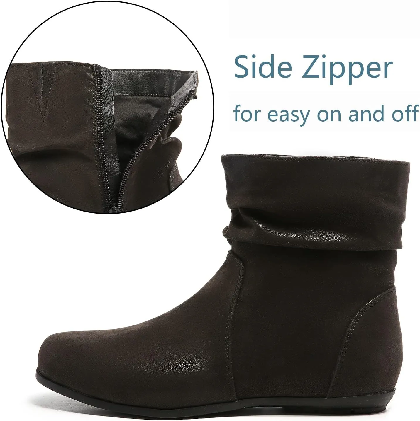 Luoika Women's Wide Width Ankle Boots - Black Brown Short Boots Block Low Heel Side Zipper Booties.
