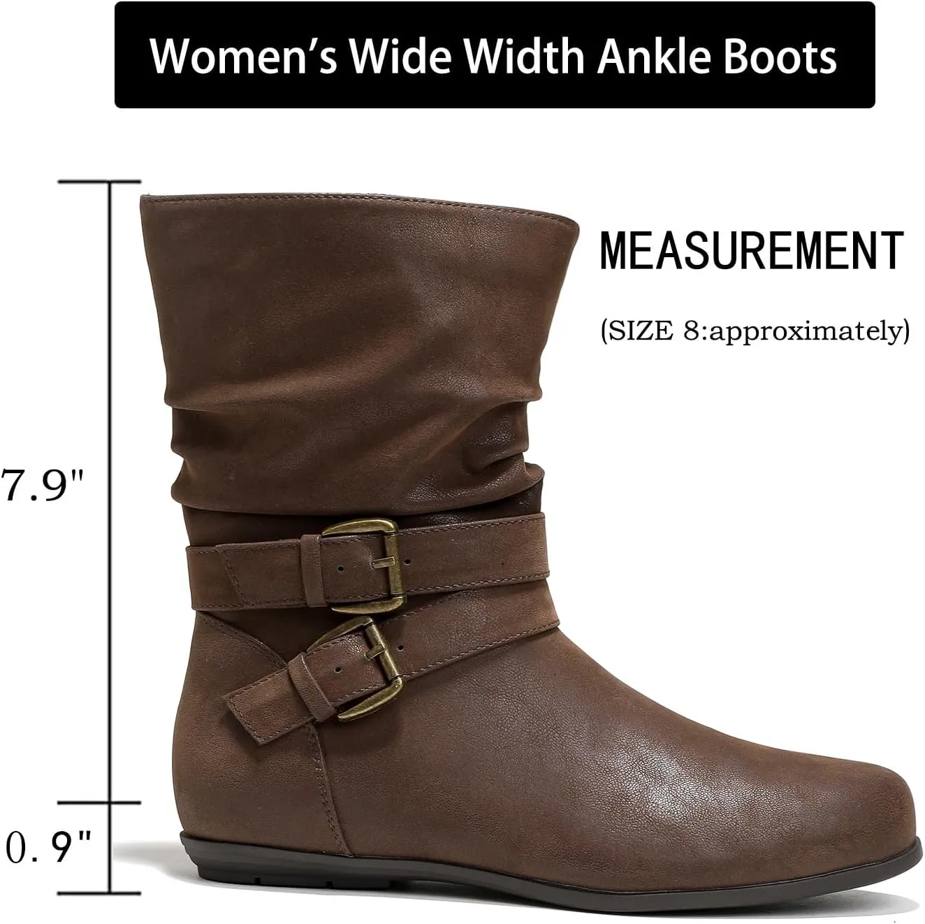 Luoika Women's Wide Width Ankle Boots - Black Brown Short Boots Block Low Heel Side Zipper Booties.