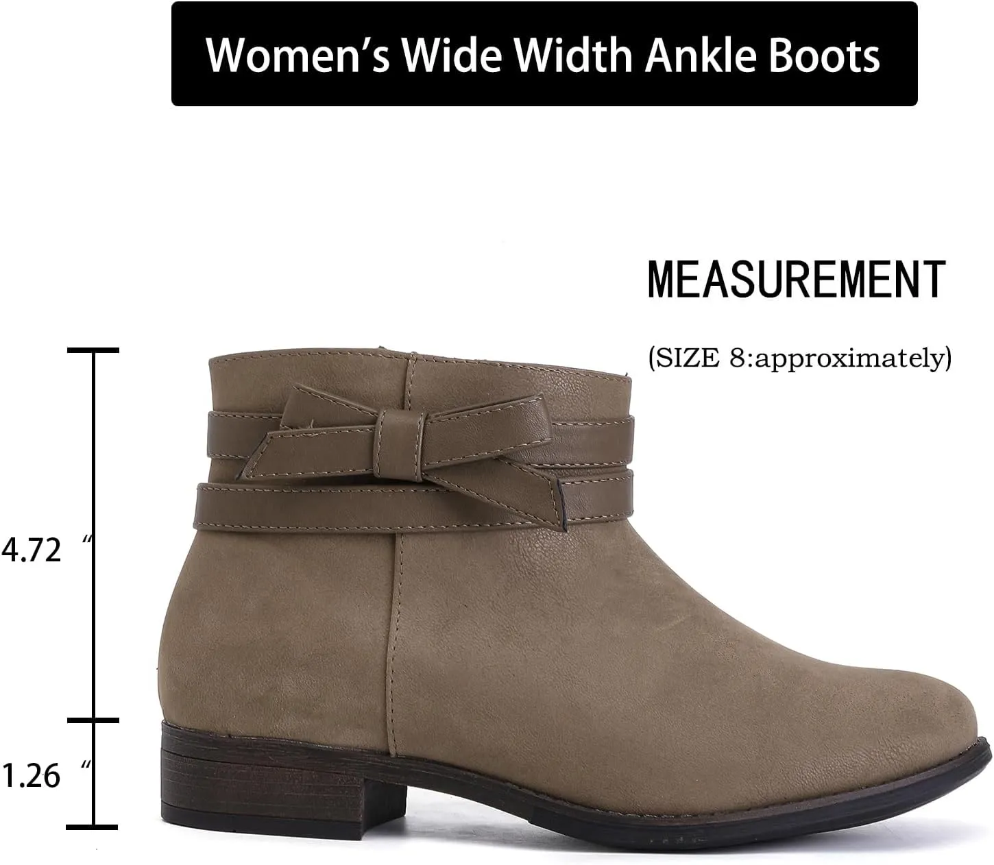 Luoika Women's Wide Width Ankle Boots - Black Brown Short Boots Block Low Heel Side Zipper Booties.