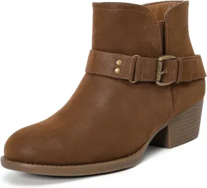 Luoika Women's Wide Width Ankle Boots - Black Brown Short Boots Block Low Heel Side Zipper Booties.