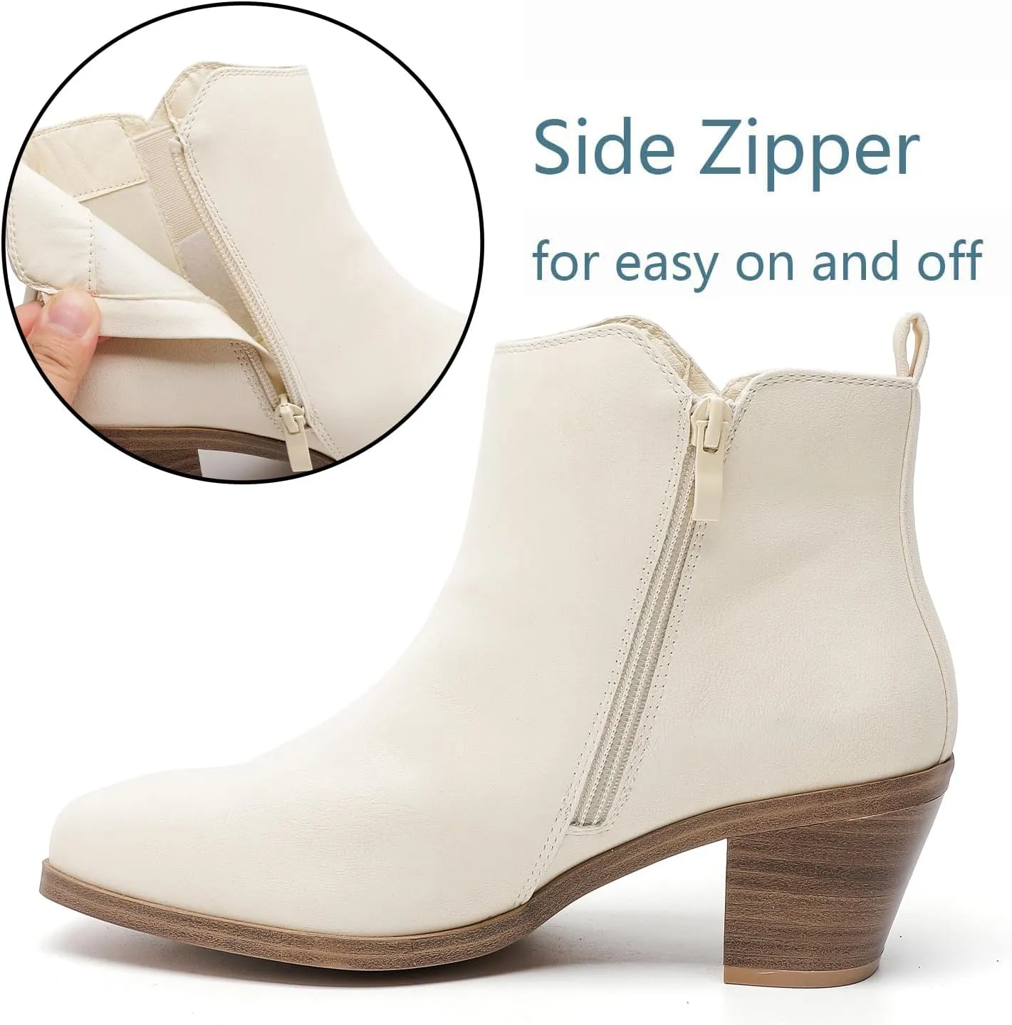 Luoika Women's Wide Width Ankle Boots - Black Brown Short Boots Block Low Heel Side Zipper Booties.
