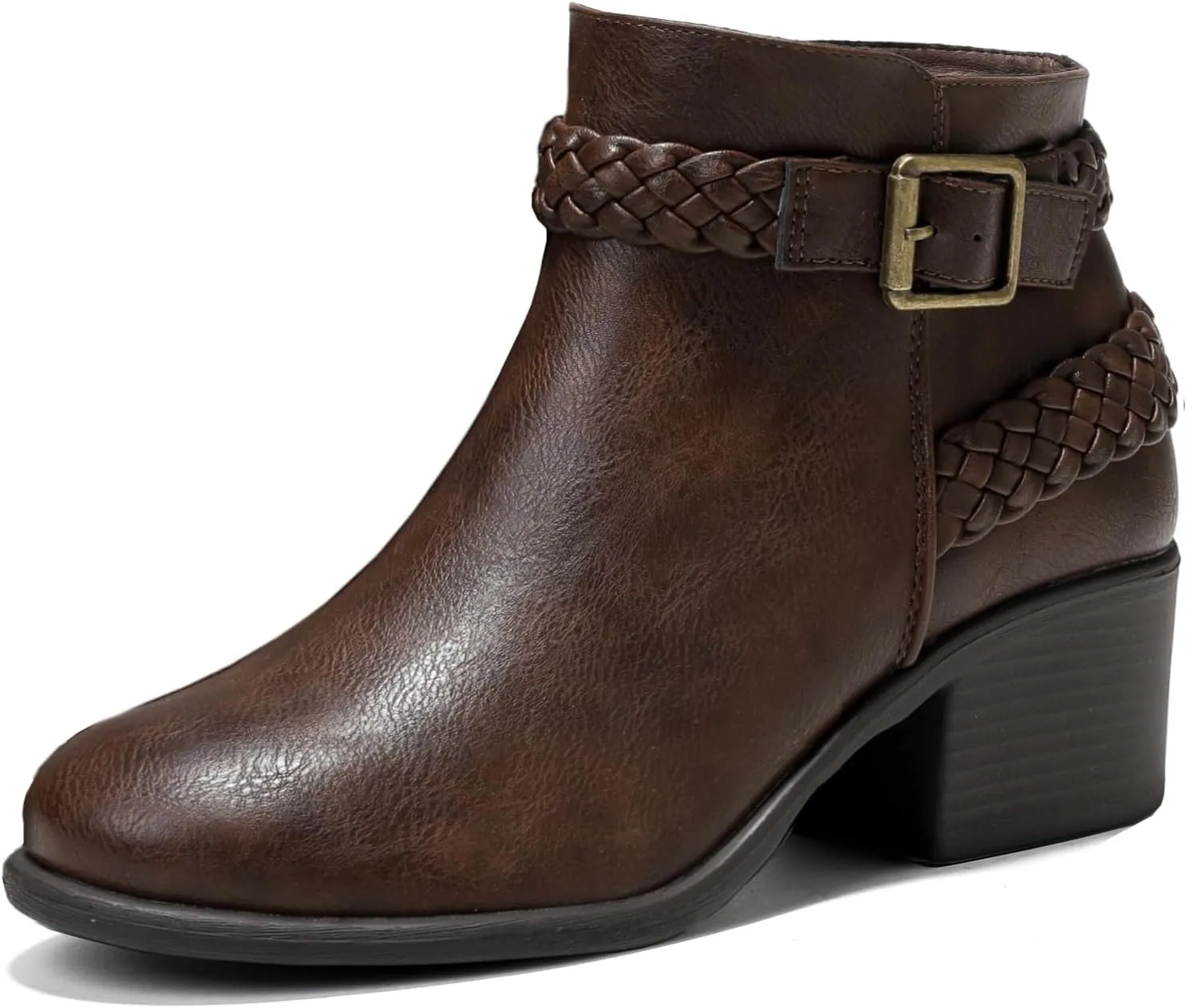 Luoika Women's Wide Width Ankle Boots - Black Brown Short Boots Block Low Heel Side Zipper Booties.
