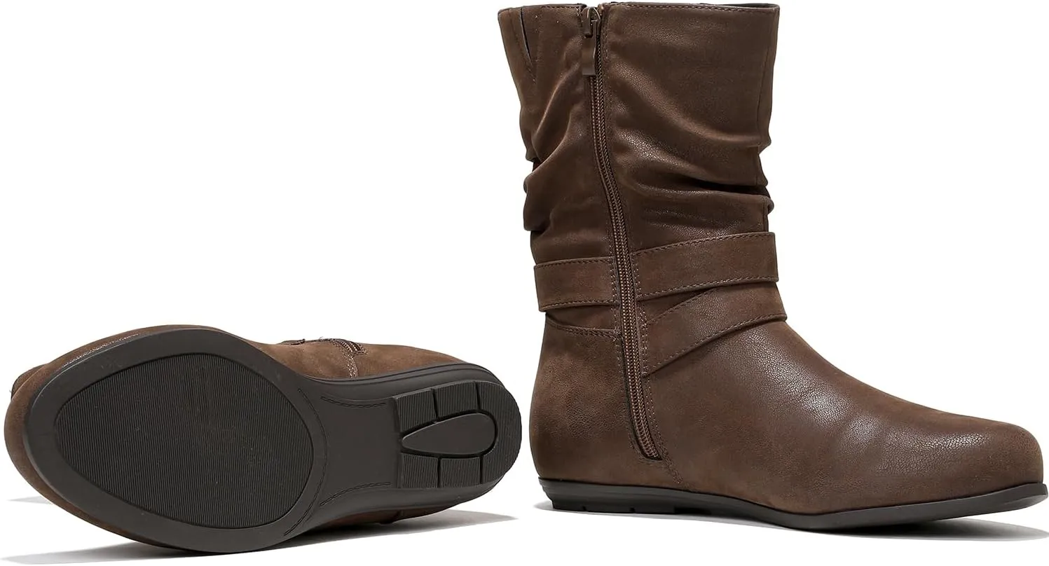 Luoika Women's Wide Width Ankle Boots - Black Brown Short Boots Block Low Heel Side Zipper Booties.