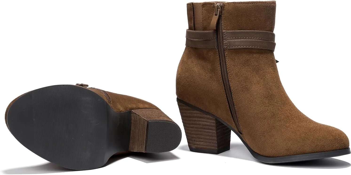 Luoika Women's Wide Width Ankle Boots, Chunky Heel Side Zipper Extra Wide Short Booties.