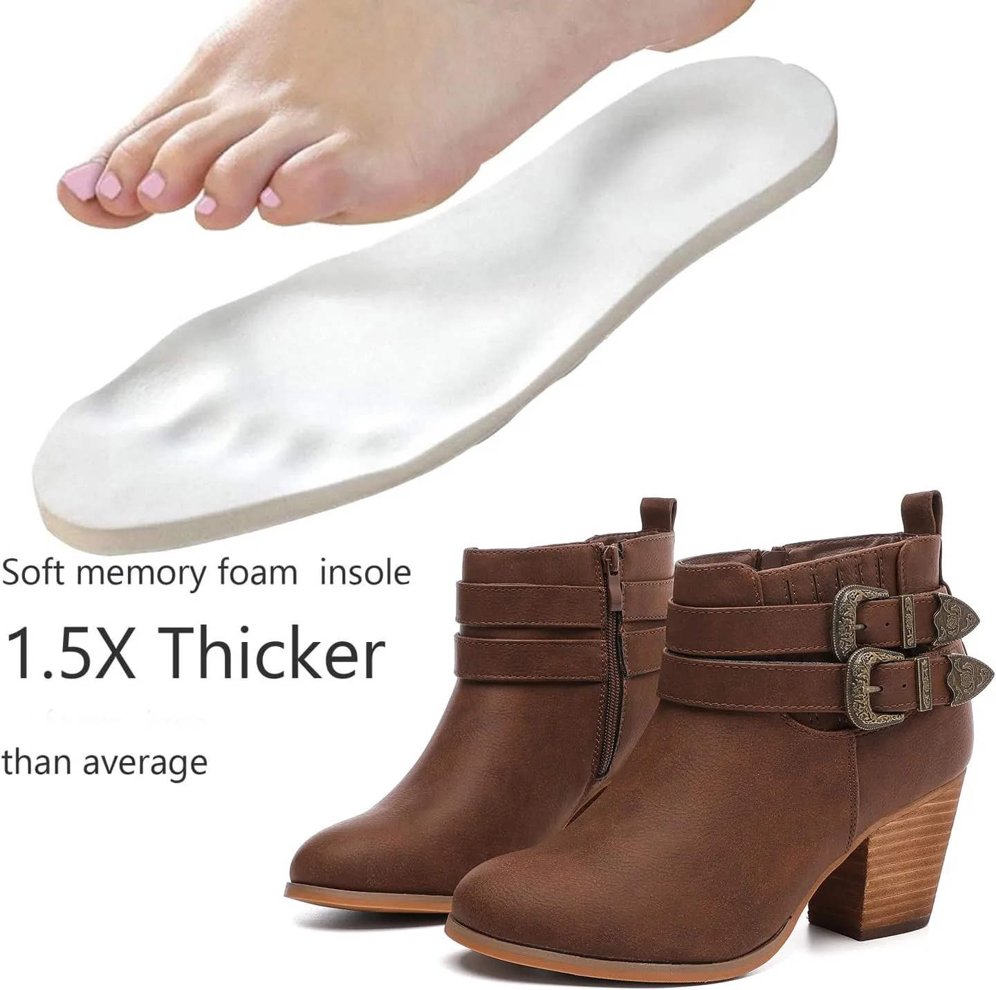 Luoika Women's Wide Width Ankle Boots, Chunky Heel Side Zipper Extra Wide Short Booties.