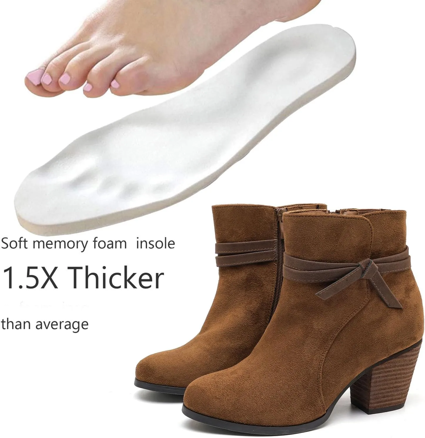 Luoika Women's Wide Width Ankle Boots, Chunky Heel Side Zipper Extra Wide Short Booties.