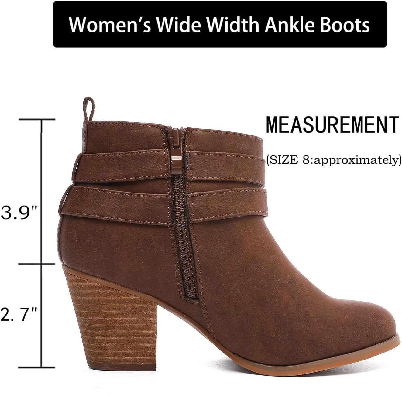 Luoika Women's Wide Width Ankle Boots, Chunky Heel Side Zipper Extra Wide Short Booties.