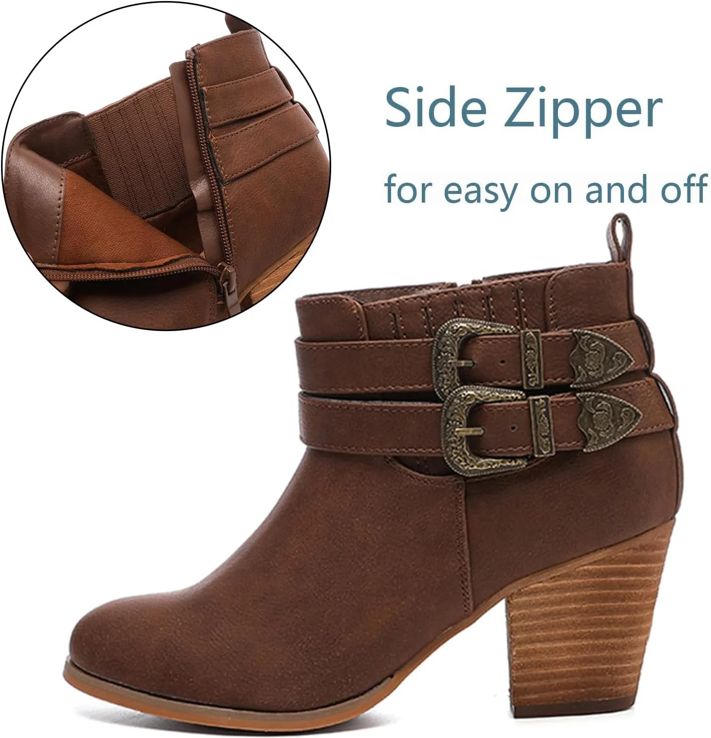 Luoika Women's Wide Width Ankle Boots, Chunky Heel Side Zipper Extra Wide Short Booties.