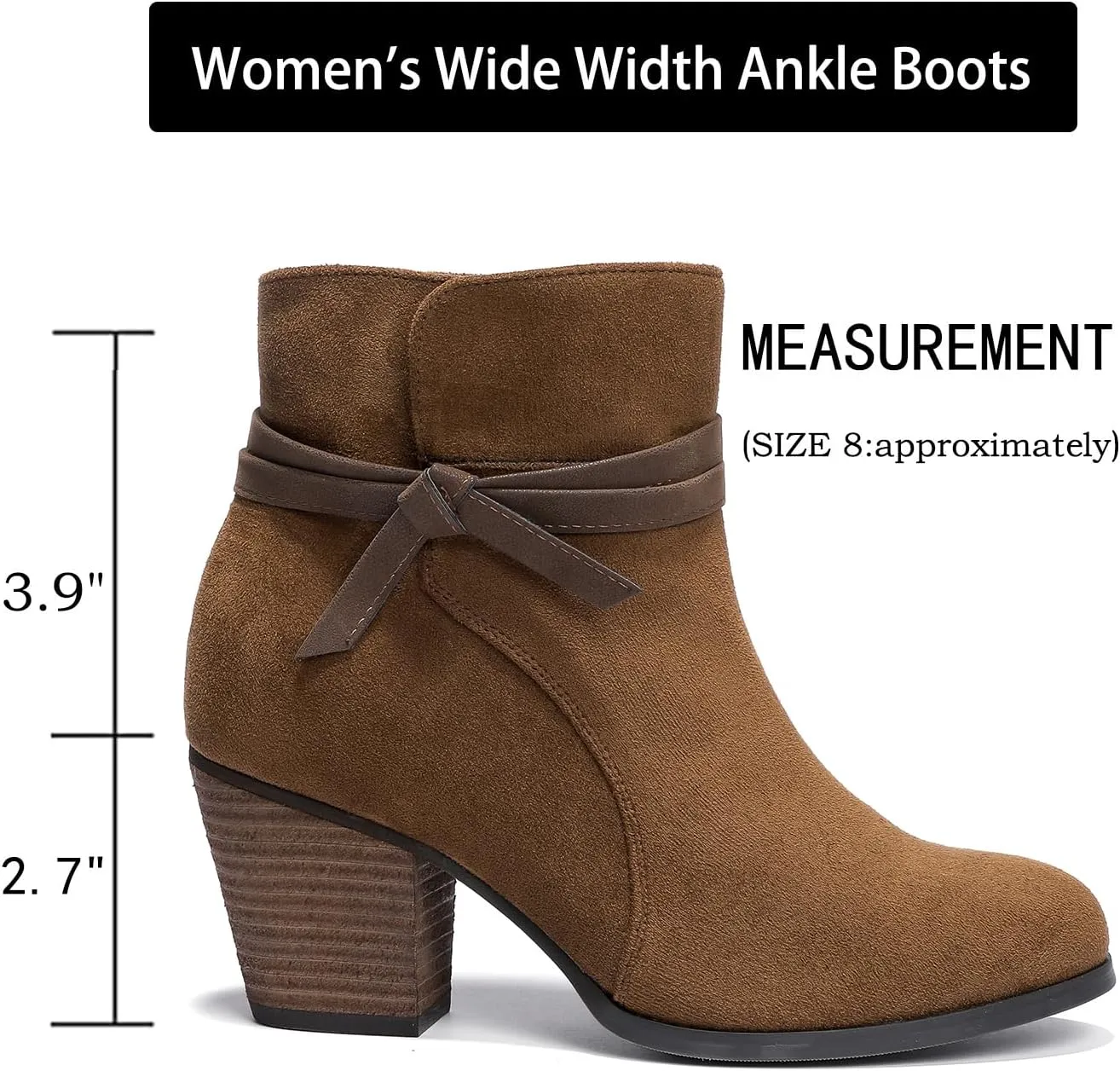 Luoika Women's Wide Width Ankle Boots, Chunky Heel Side Zipper Extra Wide Short Booties.