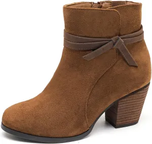 Luoika Women's Wide Width Ankle Boots, Chunky Heel Side Zipper Extra Wide Short Booties.