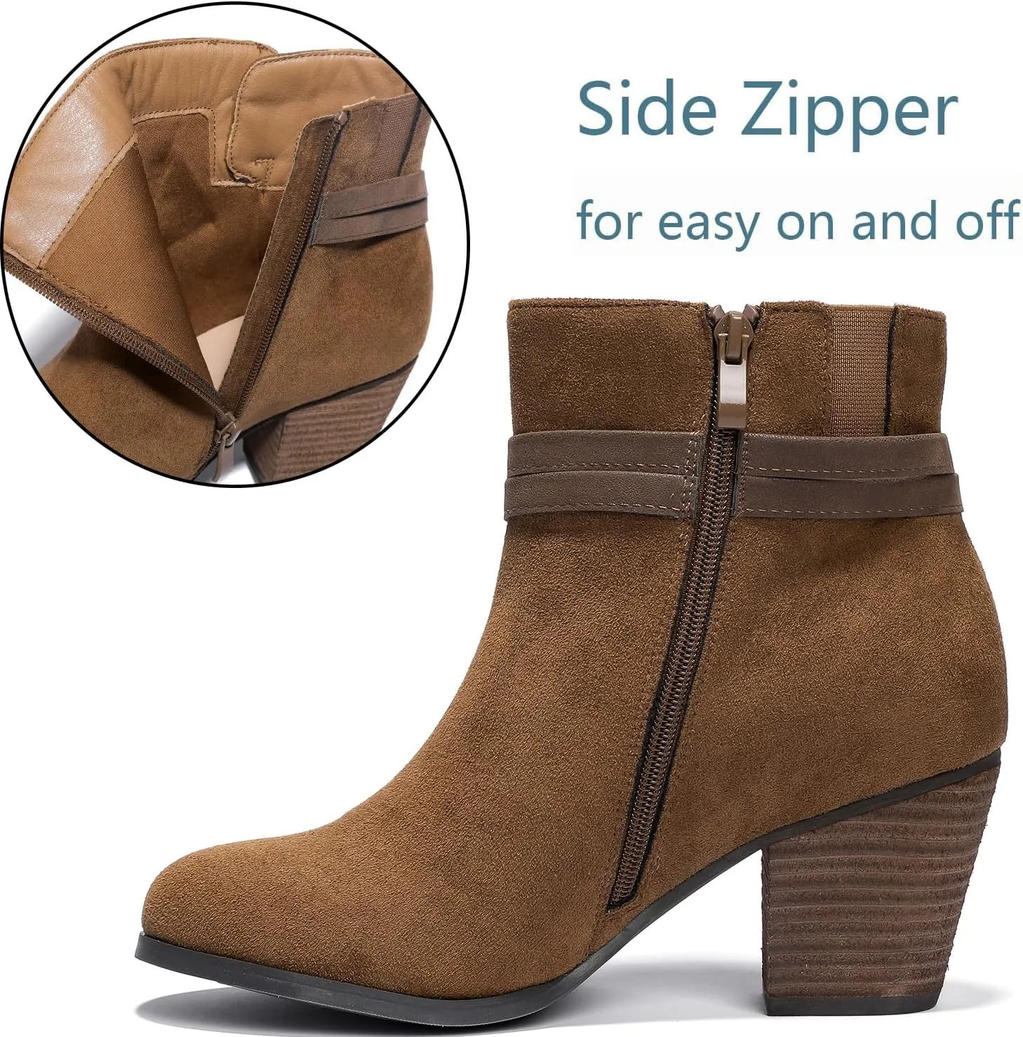 Luoika Women's Wide Width Ankle Boots, Chunky Heel Side Zipper Extra Wide Short Booties.