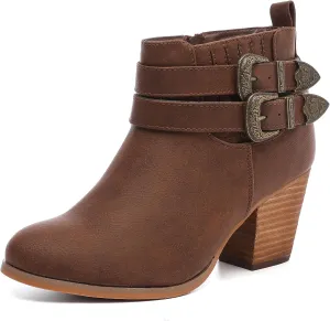 Luoika Women's Wide Width Ankle Boots, Chunky Heel Side Zipper Extra Wide Short Booties.