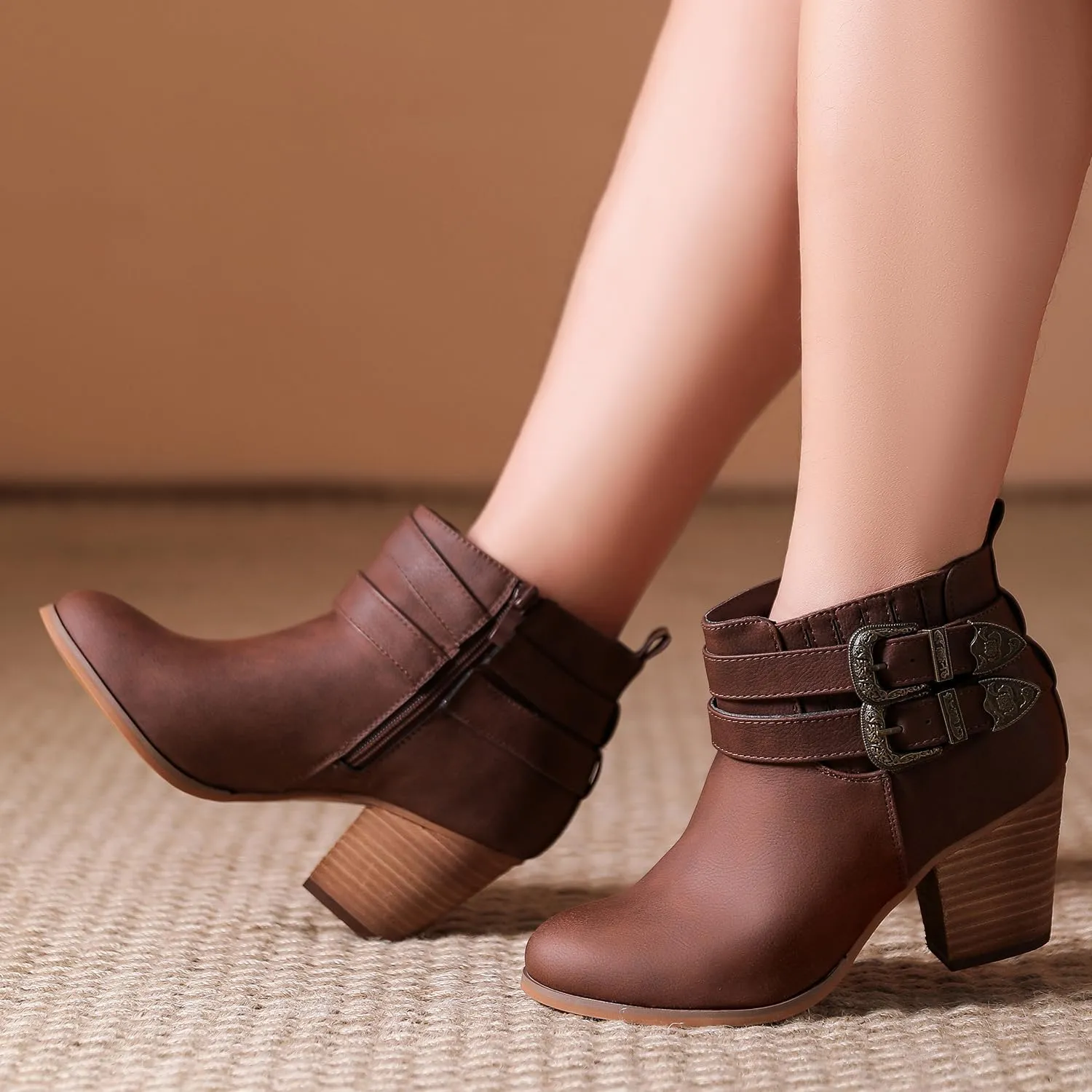 Luoika Women's Wide Width Ankle Boots, Chunky Heel Side Zipper Extra Wide Short Booties.