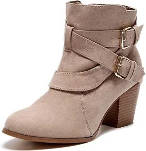 Luoika Women's Wide Width Ankle Boots, Extra Wide Mid Heel Side Zipper Booties.