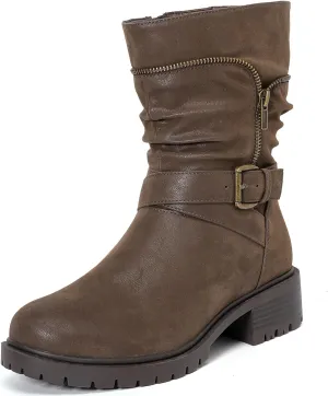 Luoika Women's Wide Width Ankle Boots - Low Heel Side Zipper Slouchy Mid Calf Boots Short Booties.