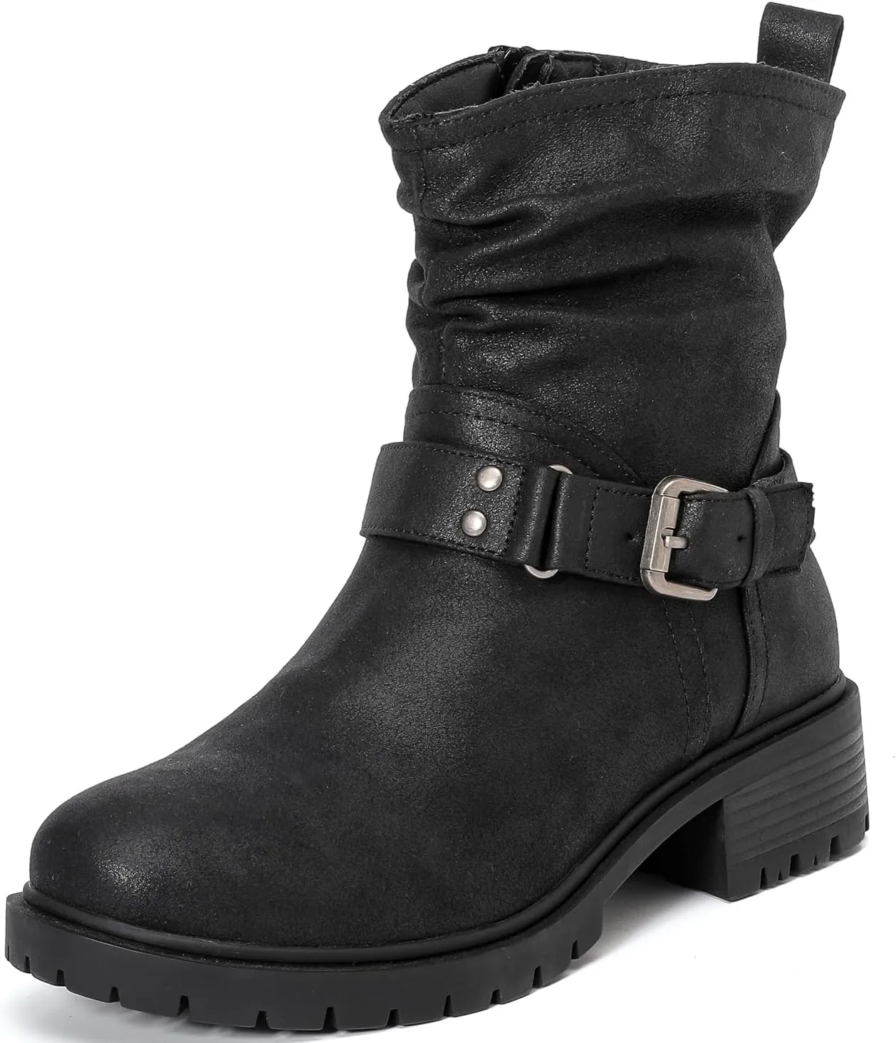 Luoika Women's Wide Width Ankle Boots - Low Heel Side Zipper Slouchy Mid Calf Boots Short Booties.