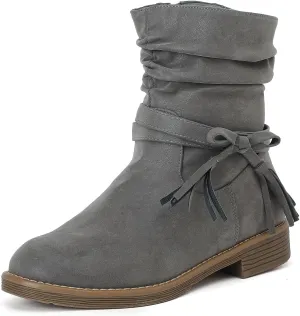 Luoika Women's Wide Width Ankle Boots - Low Heel Side Zipper Slouchy Mid Calf Boots Short Booties.