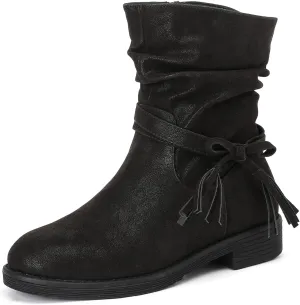 Luoika Women's Wide Width Ankle Boots - Low Heel Side Zipper Slouchy Mid Calf Boots Short Booties.