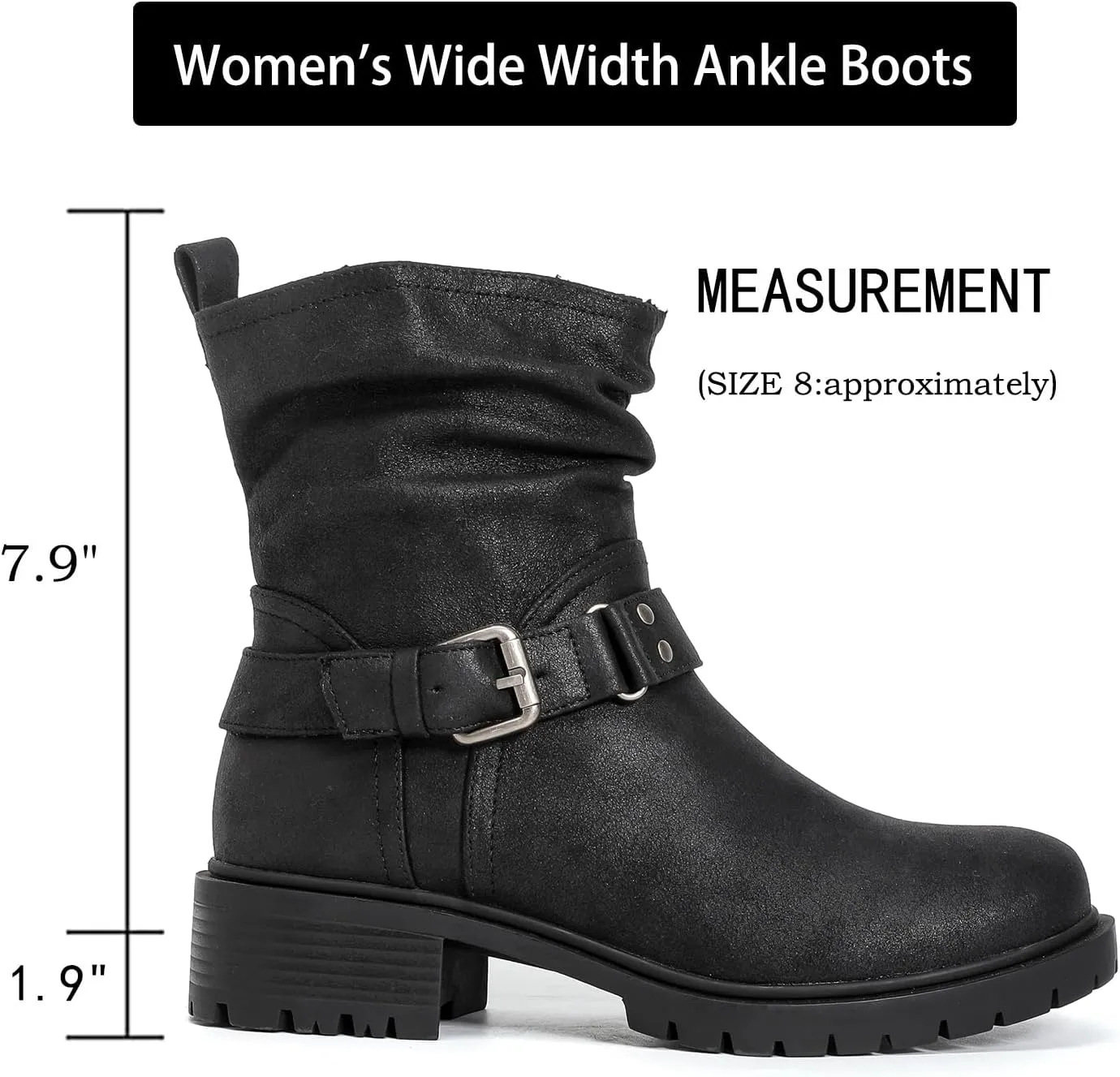 Luoika Women's Wide Width Ankle Boots - Low Heel Side Zipper Slouchy Mid Calf Boots Short Booties.