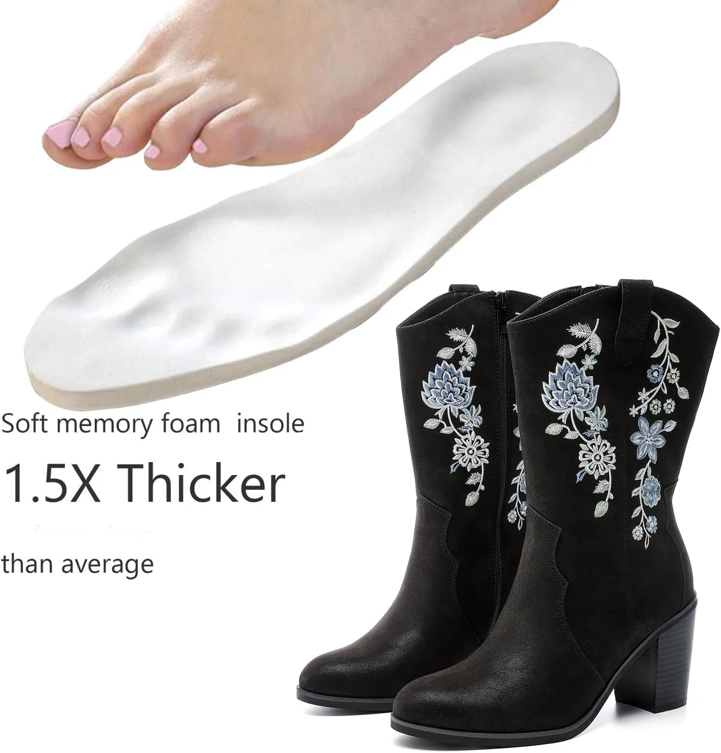 Luoika Women's Wide Width Cowboy Cowgirl Boots - Wide Calf Pointed Toe Pump Heel Women's Western Boots.
