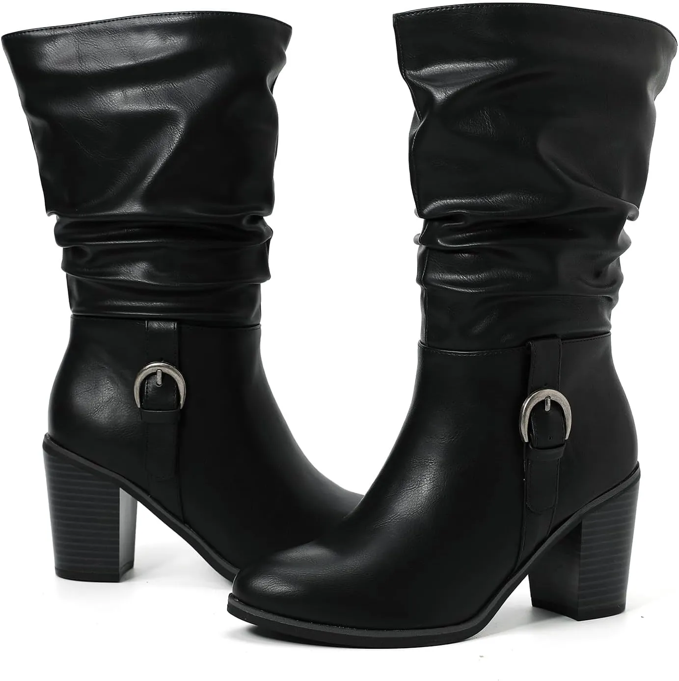 Luoika Women's Wide Width Cowboy Cowgirl Boots - Wide Calf Pointed Toe Pump Heel Women's Western Boots.