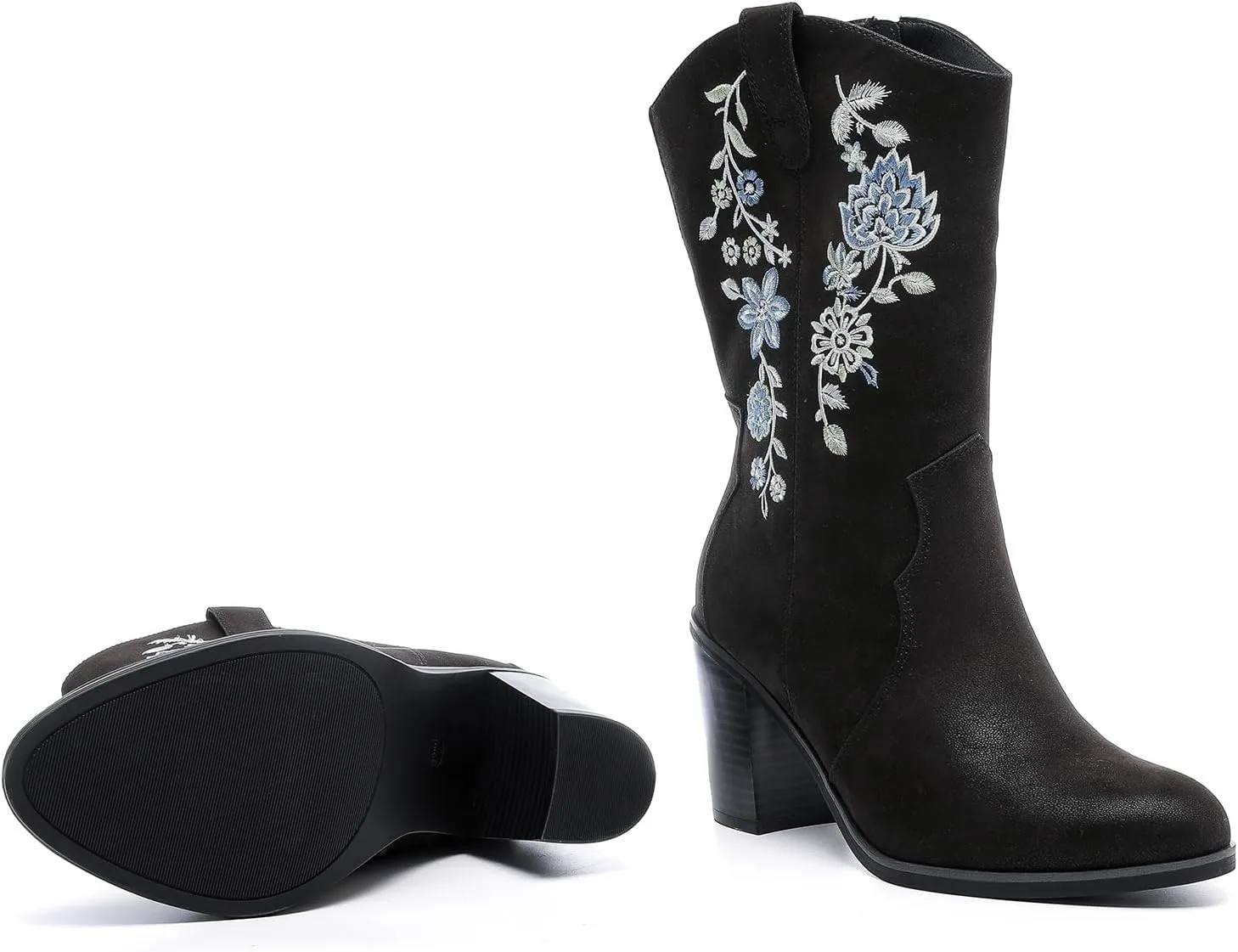 Luoika Women's Wide Width Cowboy Cowgirl Boots - Wide Calf Pointed Toe Pump Heel Women's Western Boots.