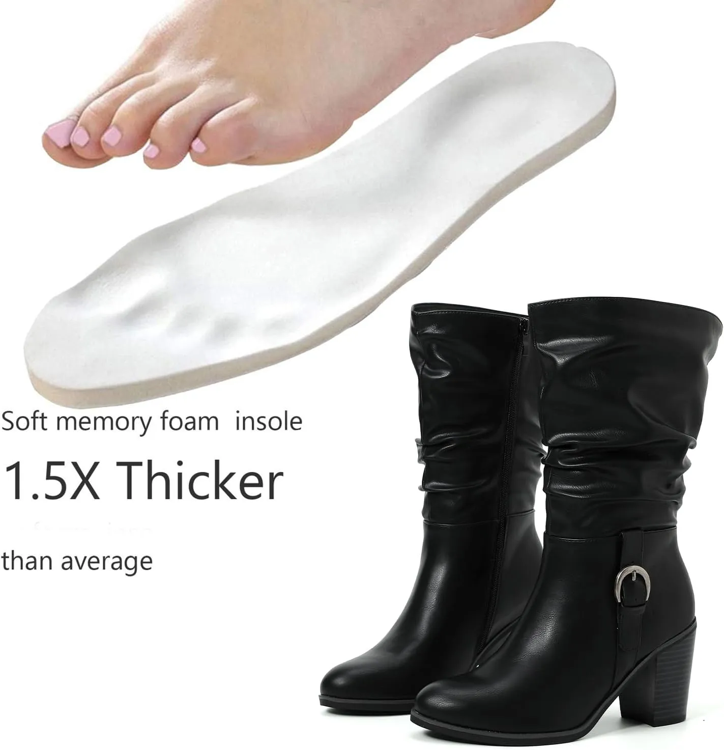 Luoika Women's Wide Width Cowboy Cowgirl Boots - Wide Calf Pointed Toe Pump Heel Women's Western Boots.