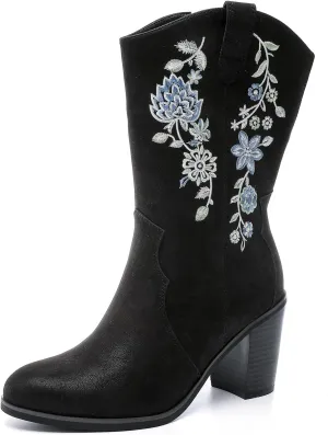 Luoika Women's Wide Width Cowboy Cowgirl Boots - Wide Calf Pointed Toe Pump Heel Women's Western Boots.