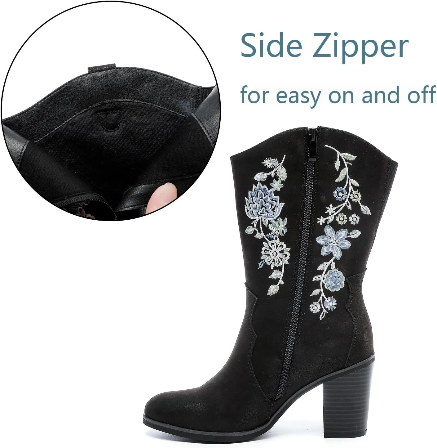 Luoika Women's Wide Width Cowboy Cowgirl Boots - Wide Calf Pointed Toe Pump Heel Women's Western Boots.