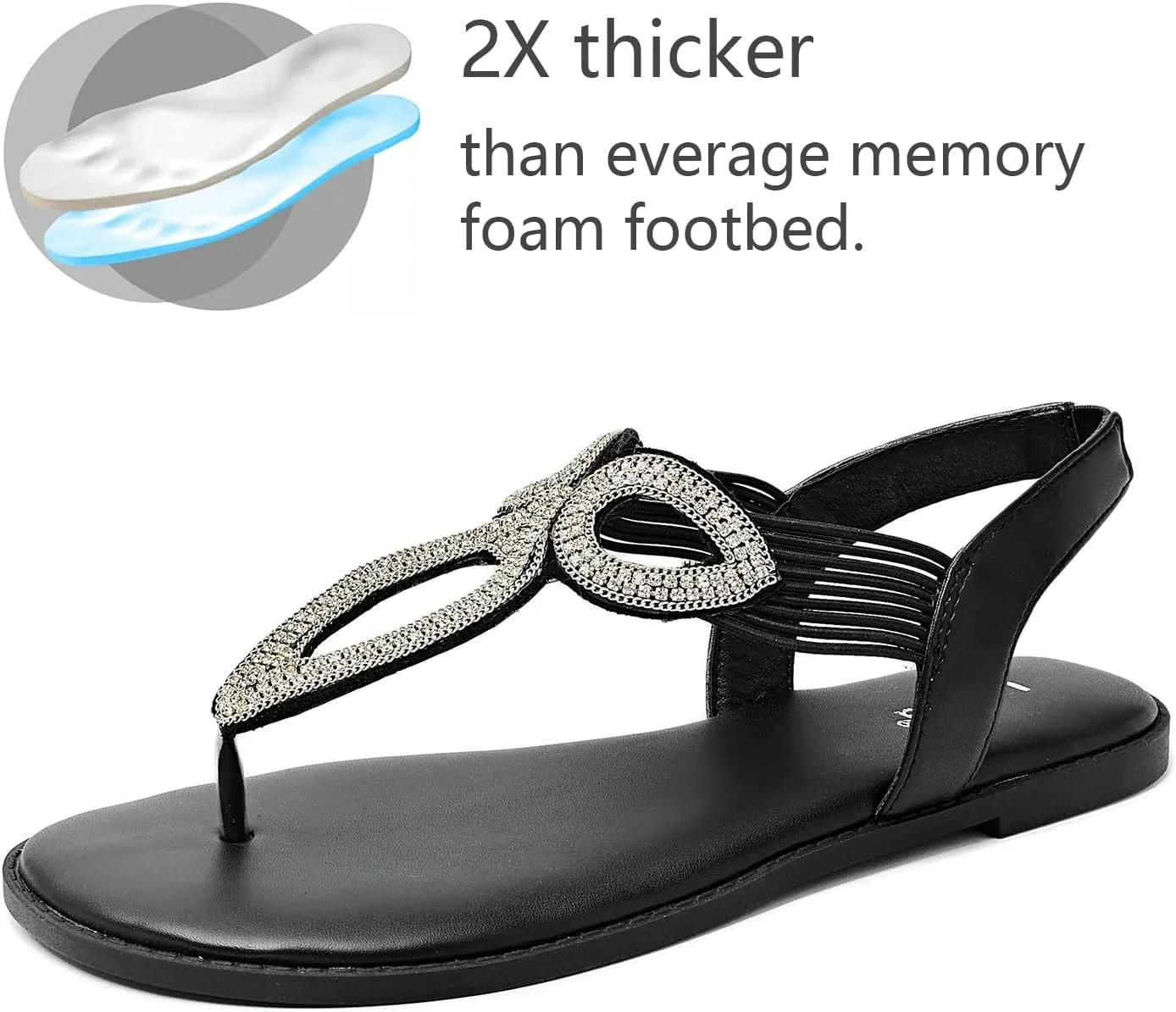 Luoika Women's Wide Width Flat Slides Sandals, Flip Flop Strappy Rhinestone Thong Sandals Comfortable Summer Beach Shoes for Women.