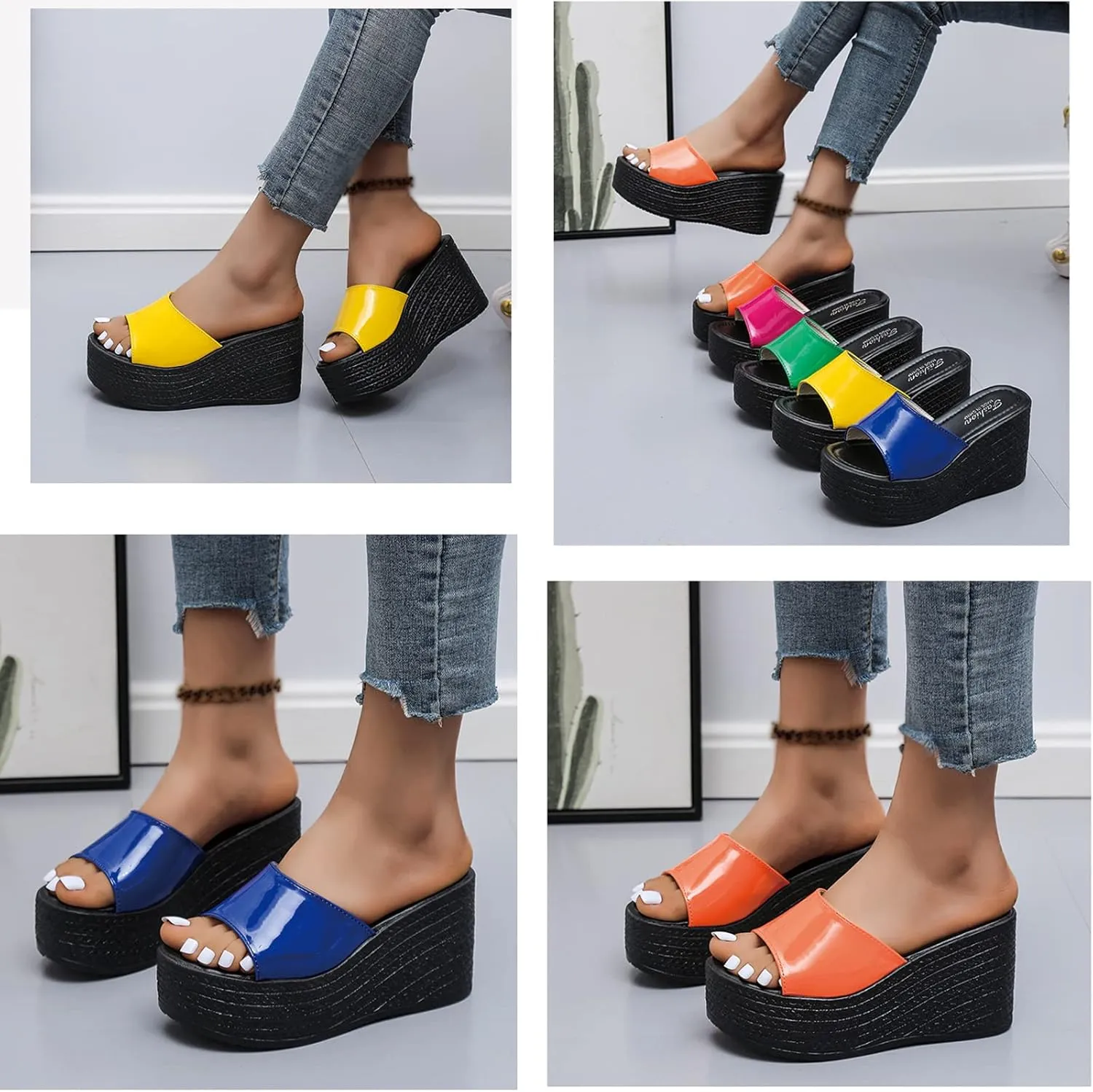 Lymphvity Women's Fish Mouth Open Toe Platform Sandals Slides,Summer Fashion Outdoor Slip On Mule High Heeled Wedge Solid Color Casual Dress Leather Sandals