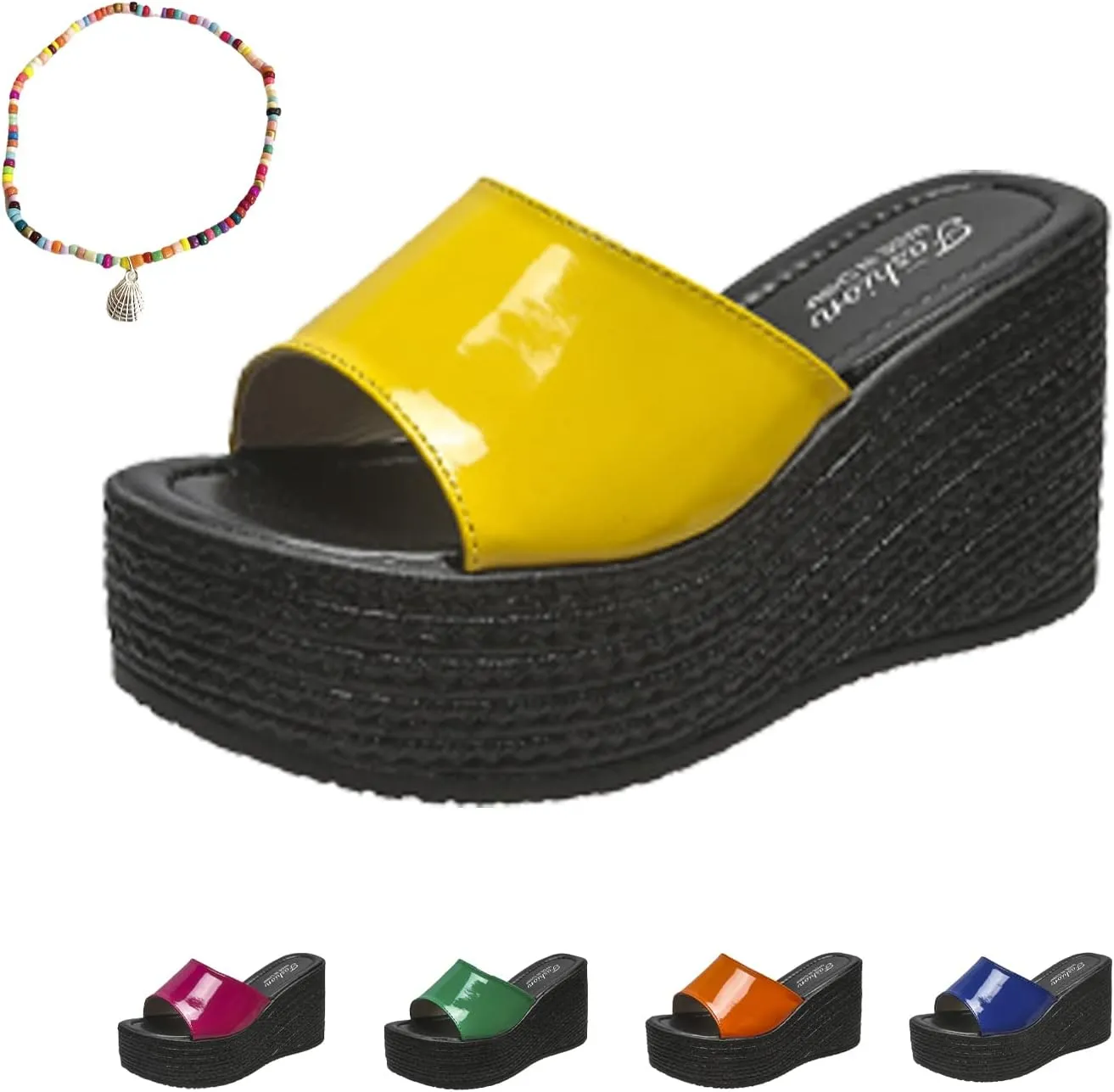 Lymphvity Women's Fish Mouth Open Toe Platform Sandals Slides,Summer Fashion Outdoor Slip On Mule High Heeled Wedge Solid Color Casual Dress Leather Sandals