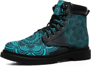 Mandala Combat Boots for Men and Women with Floral, Sun and Moon Designs – Durable Boho Ankle Boots for Hiking,Casual Wear