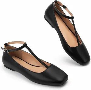 Mary Jane Flats Women Adjustable T Strap Square Toe Ballet Flats Ankle Strap Dress Comfortable Flats for Work,Date Nights Party,Office,Wedding